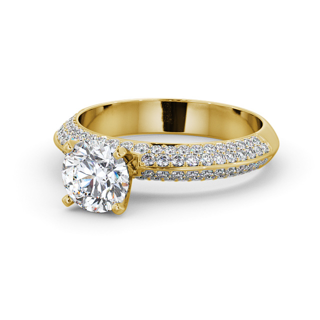 Round Diamond Engagement Ring 18K Yellow Gold Solitaire With Side Stones - Judita ENRD165S_YG_FLAT