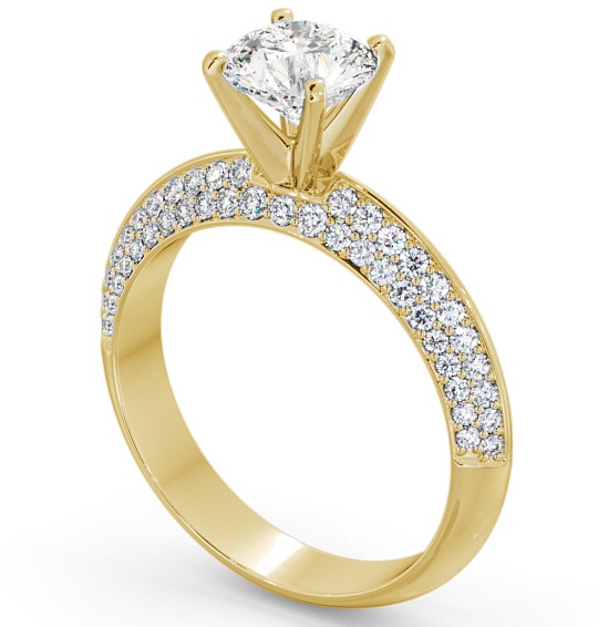 Round Diamond Engagement Ring 18K Yellow Gold Solitaire with Pave Cluster Side Stones ENRD165S_YG_THUMB1
