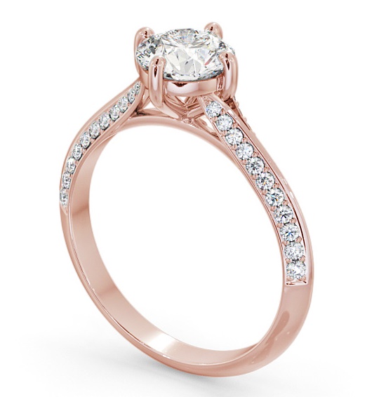 Round Diamond Knife Edge Band Engagement Ring 18K Rose Gold Solitaire with Channel Set Side Stones ENRD166S_RG_THUMB1