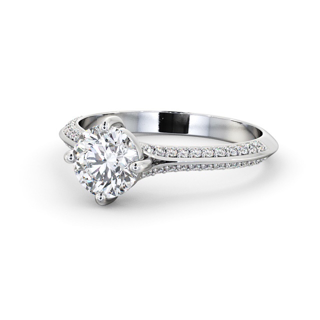 Round Diamond Engagement Ring Palladium Solitaire With Side Stones - Colney ENRD166S_WG_FLAT