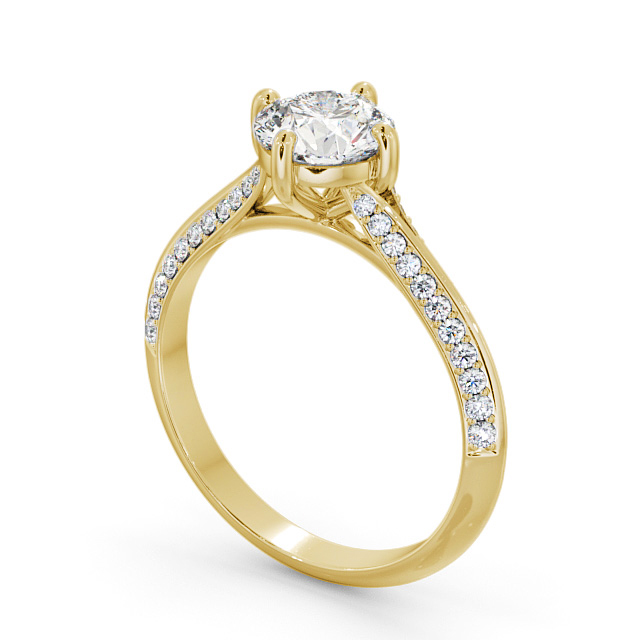 Round Diamond Engagement Ring 18K Yellow Gold Solitaire With Side Stones - Colney ENRD166S_YG_SIDE