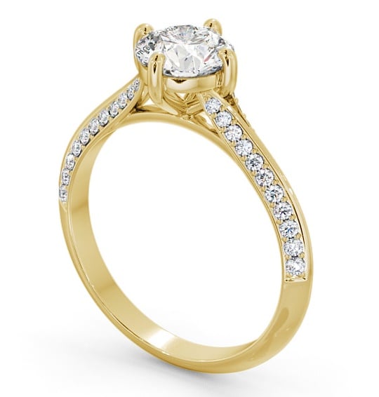 Round Diamond Knife Edge Band Engagement Ring 18K Yellow Gold Solitaire with Channel Set Side Stones ENRD166S_YG_THUMB1