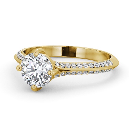 Round Diamond Knife Edge Band Engagement Ring 18K Yellow Gold Solitaire with Channel Set Side Stones ENRD166S_YG_THUMB2 