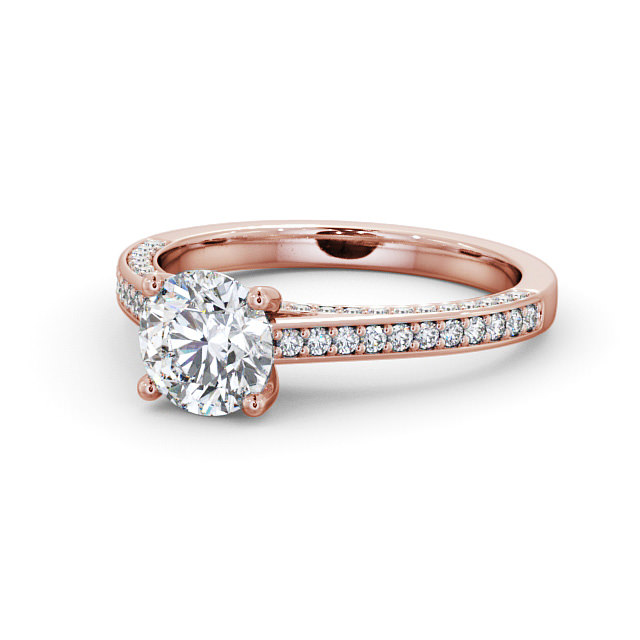 Round Diamond Engagement Ring 18K Rose Gold Solitaire With Side Stones - Alivia ENRD167_RG_FLAT