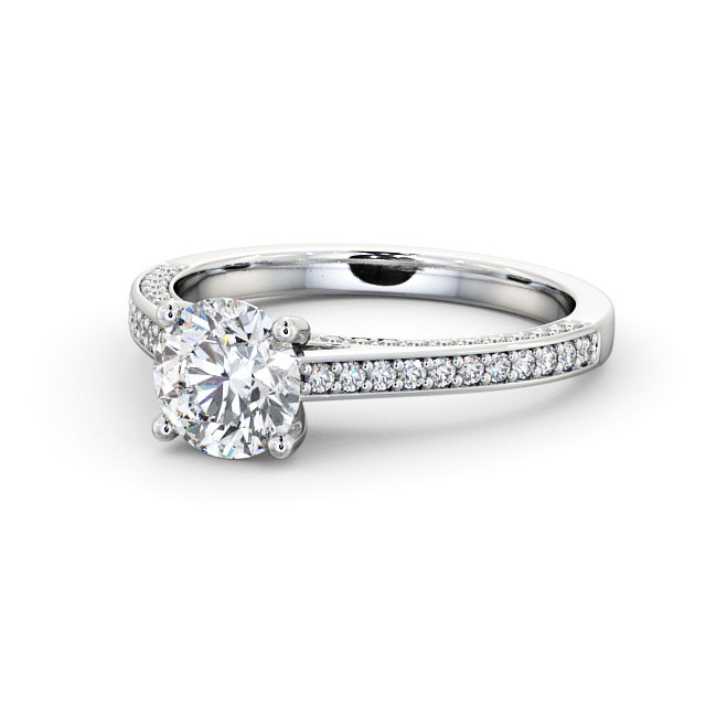 Round Diamond Engagement Ring 18K White Gold Solitaire With Side Stones - Alivia ENRD167_WG_FLAT
