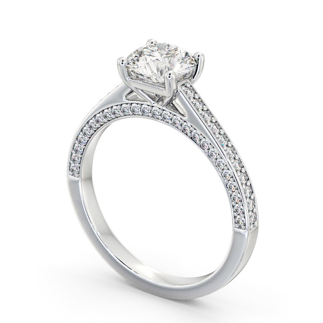 Round Diamond Engagement Ring 18K White Gold Solitaire With Side Stones - Alivia ENRD167_WG_SIDE