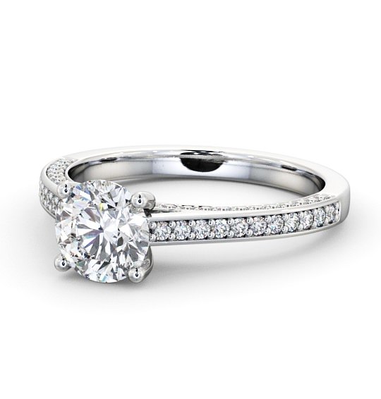  Round Diamond Engagement Ring 18K White Gold Solitaire With Side Stones - Alivia ENRD167_WG_THUMB2 