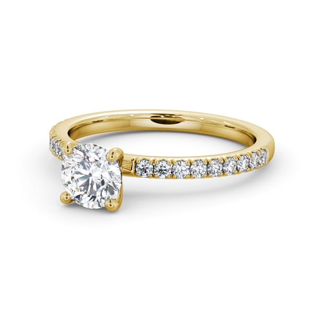 Round Diamond Engagement Ring 18K Yellow Gold Solitaire With Side Stones - Ansford ENRD167S_YG_FLAT