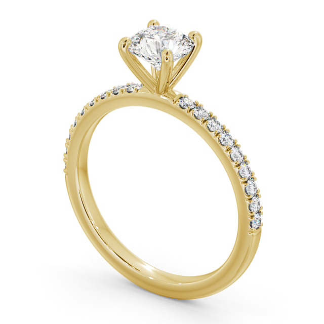 Round Diamond Engagement Ring 18K Yellow Gold Solitaire With Side Stones - Ansford ENRD167S_YG_SIDE