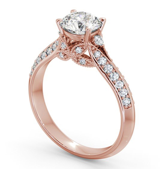 Vintage Style Lavish Engagement Ring 18K Rose Gold Solitaire with Channel Set Side Stones ENRD168_RG_THUMB1 