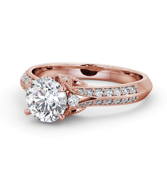  Vintage Style Engagement Ring 9K Rose Gold Solitaire With Side Stones - Marika ENRD168_RG_THUMB2 