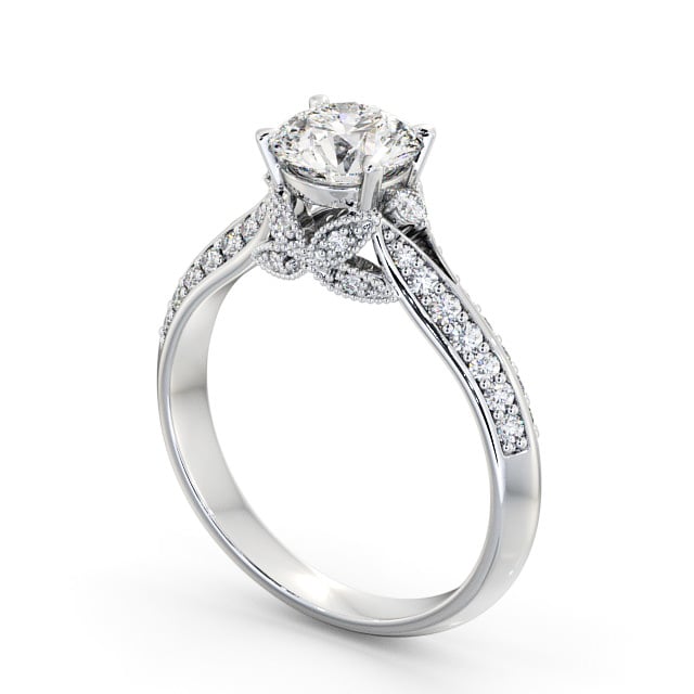 Vintage Style Engagement Ring 9K White Gold Solitaire With Side Stones - Marika ENRD168_WG_SIDE