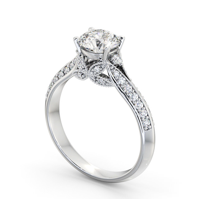Vintage Style Engagement Ring 18K White Gold Solitaire With Side Stones Marika