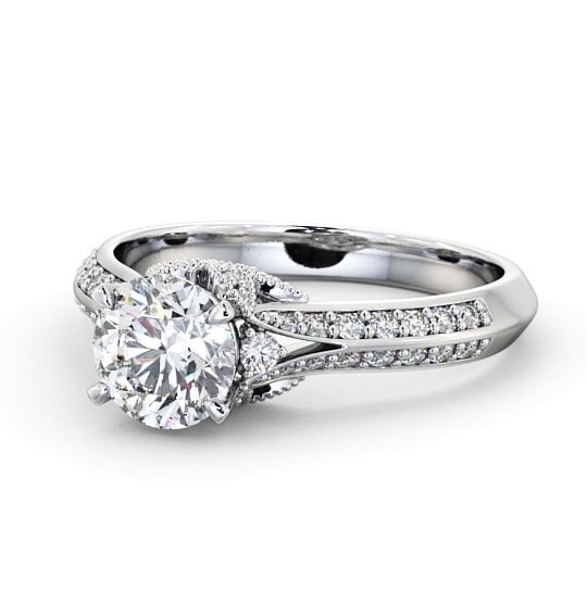  Vintage Style Engagement Ring Platinum Solitaire With Side Stones - Marika ENRD168_WG_THUMB2 