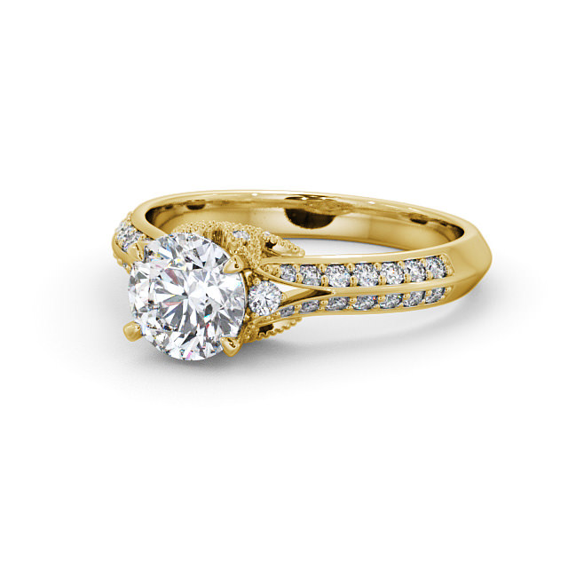 Vintage Style Engagement Ring 18K Yellow Gold Solitaire With Side Stones - Marika ENRD168_YG_FLAT