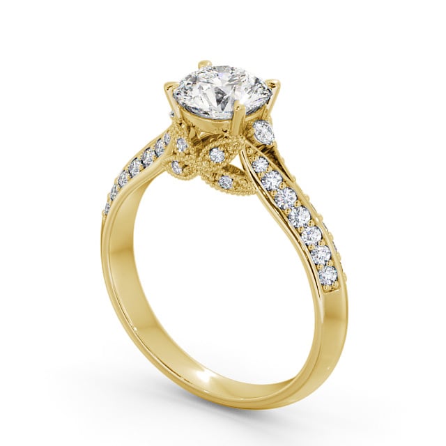 Vintage Style Engagement Ring 18K Yellow Gold Solitaire With Side Stones - Marika ENRD168_YG_SIDE