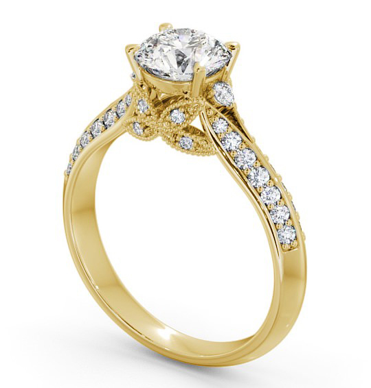 Vintage Style Lavish Engagement Ring 18K Yellow Gold Solitaire with Channel Set Side Stones ENRD168_YG_THUMB1 