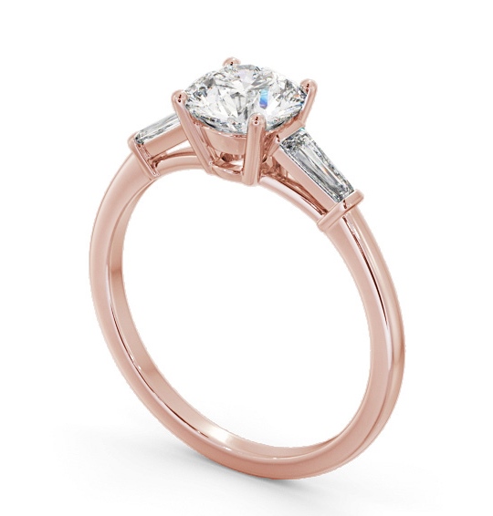 Round Diamond Engagement Ring 9K Rose Gold Solitaire with Tapered Baguette Side Stones ENRD168S_RG_THUMB1