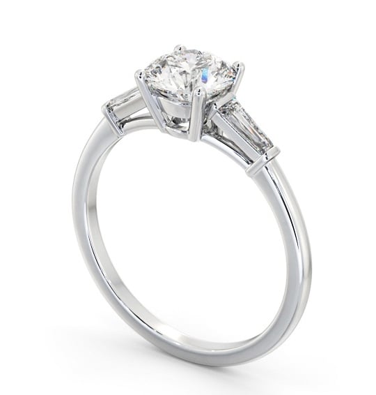 Round Diamond Engagement Ring 9K White Gold Solitaire with Tapered Baguette Side Stones ENRD168S_WG_THUMB1