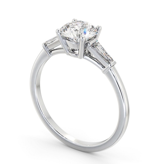 Round Diamond Engagement Ring Platinum Solitaire with Tapered Baguette Side Stones ENRD168S_WG_THUMB1