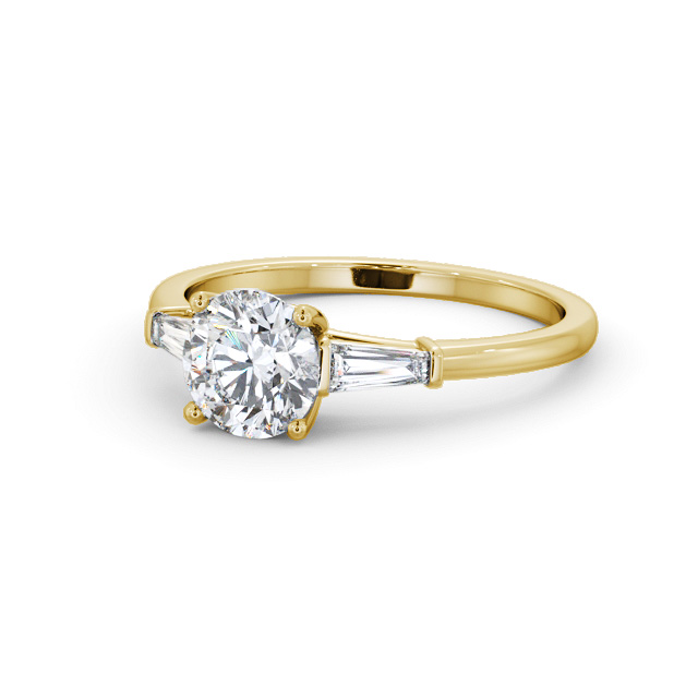 Round Diamond Engagement Ring 18K Yellow Gold Solitaire With Side Stones - Hartley ENRD168S_YG_FLAT