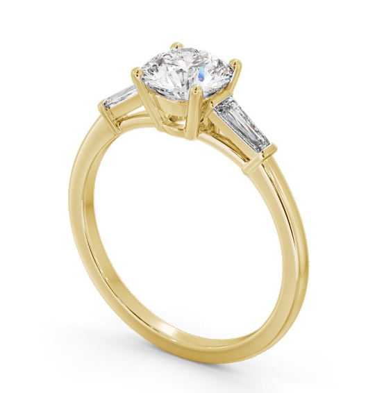 Round Diamond Engagement Ring 18K Yellow Gold Solitaire with Tapered Baguette Side Stones ENRD168S_YG_THUMB1