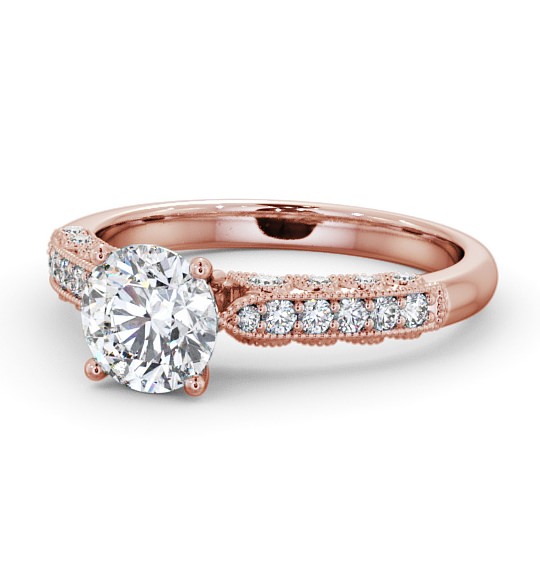  Vintage Style Engagement Ring 18K Rose Gold Solitaire With Side Stones - Oralie ENRD169_RG_THUMB2 