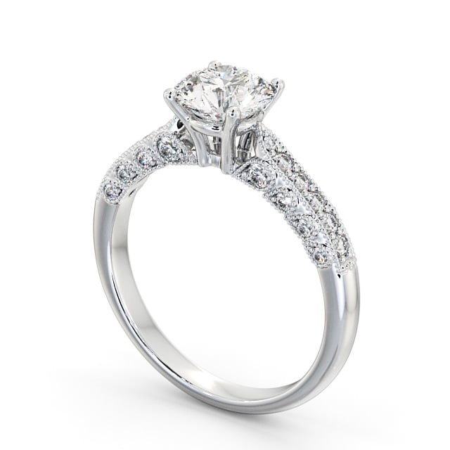 Vintage Style Engagement Ring 9K White Gold Solitaire With Side Stones - Oralie ENRD169_WG_SIDE