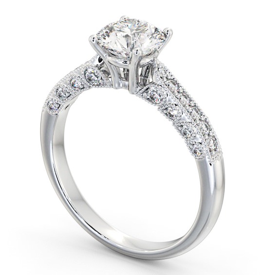 Vintage Style Intricate Design Engagement Ring Palladium Solitaire with Channel Set Side Stones ENRD169_WG_THUMB1