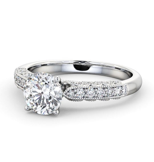  Vintage Style Engagement Ring Palladium Solitaire With Side Stones - Oralie ENRD169_WG_THUMB2 