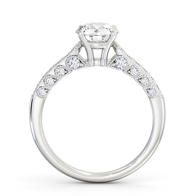 Vintage Style Engagement Ring 9K White Gold Solitaire With Side Stones - Oralie ENRD169_WG_UP