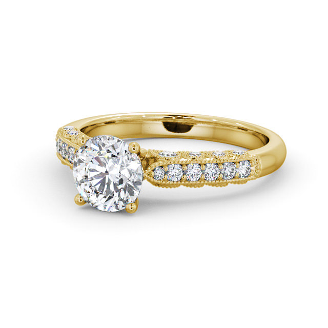 Vintage Style Engagement Ring 18K Yellow Gold Solitaire With Side Stones - Oralie ENRD169_YG_FLAT
