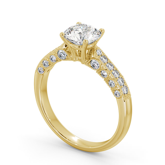 Vintage Style Engagement Ring 18K Yellow Gold Solitaire With Side Stones - Oralie ENRD169_YG_SIDE