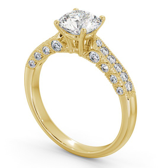 Vintage Style Intricate Design Engagement Ring 18K Yellow Gold Solitaire with Channel Set Side Stones ENRD169_YG_THUMB1 