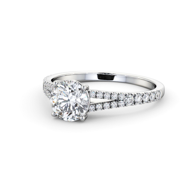 Round Diamond Engagement Ring Palladium Solitaire With Side Stones - Kristena ENRD169S_WG_FLAT
