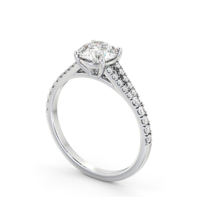 Round Diamond Engagement Ring Platinum Solitaire With Side Stones - Kristena ENRD169S_WG_SIDE