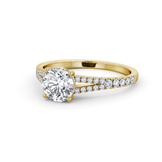 Round Diamond Engagement Ring 18K Yellow Gold Solitaire With Side Stones - Kristena ENRD169S_YG_FLAT