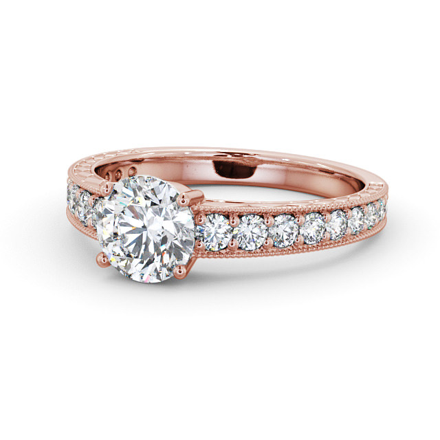 Vintage Style Engagement Ring 18K Rose Gold Solitaire With Side Stones - Sidra ENRD170_RG_FLAT