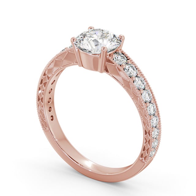 Vintage Style Engagement Ring 18K Rose Gold Solitaire With Side Stones - Sidra ENRD170_RG_SIDE