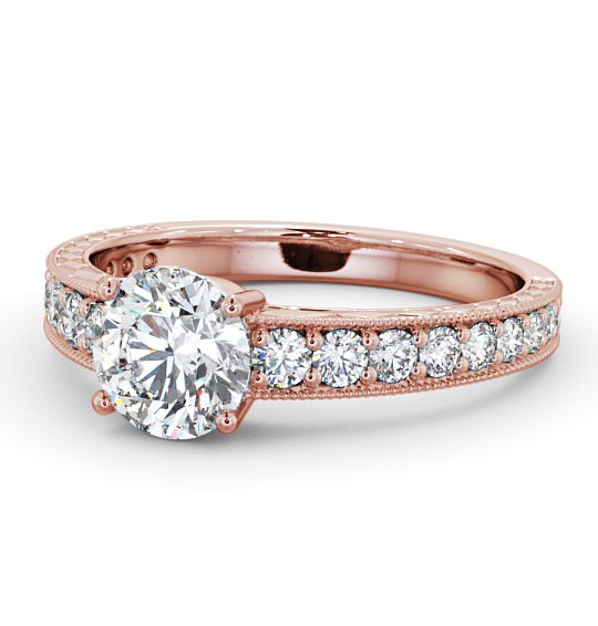  Vintage Style Engagement Ring 9K Rose Gold Solitaire With Side Stones - Sidra ENRD170_RG_THUMB2 