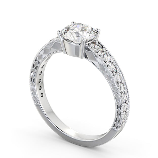 Vintage Style Engagement Ring 9K White Gold Solitaire With Side Stones - Sidra ENRD170_WG_SIDE