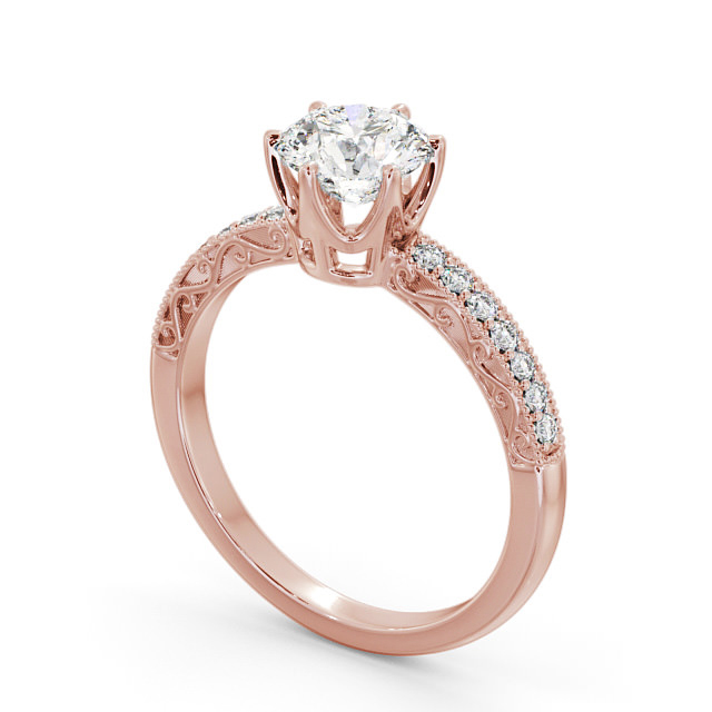 Vintage Style Engagement Ring 18K Rose Gold Solitaire With Side Stones - Onora ENRD171_RG_SIDE