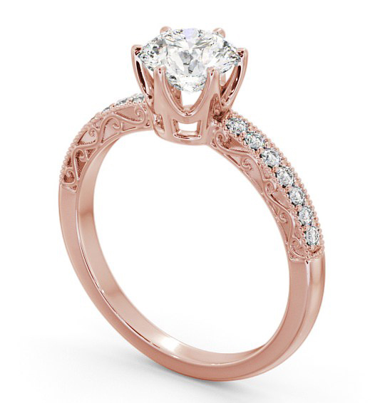 Vintage Style Intricate Detail Engagement Ring 18K Rose Gold Solitaire with Channel Set Side Stones ENRD171_RG_THUMB1 