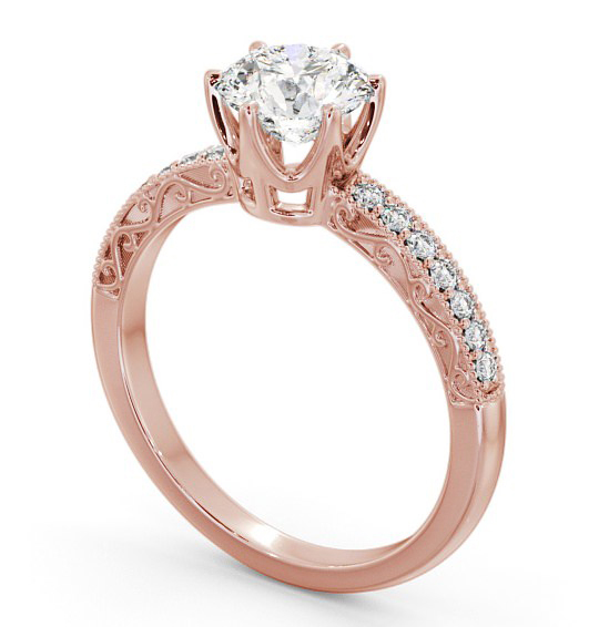 Vintage Style Intricate Detail Engagement Ring 18K Rose Gold Solitaire with Channel Set Side Stones ENRD171_RG_THUMB1