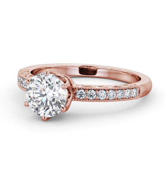 Vintage Style Intricate Detail Engagement Ring 9K Rose Gold Solitaire with Channel Set Side Stones ENRD171_RG_THUMB2 