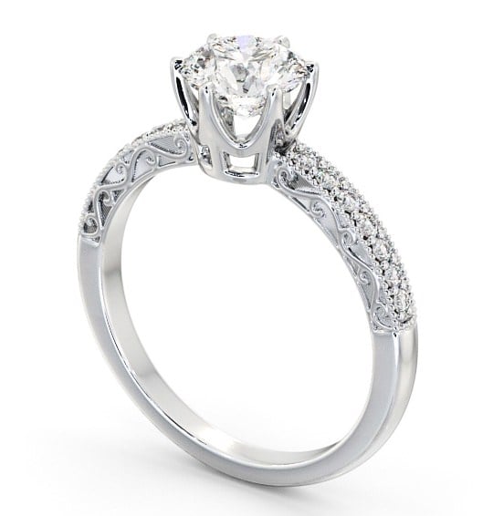 Vintage Style Intricate Detail Engagement Ring Platinum Solitaire with Channel Set Side Stones ENRD171_WG_THUMB1