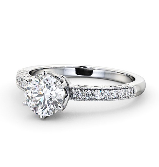 Vintage Style Intricate Detail Engagement Ring Platinum Solitaire with Channel Set Side Stones ENRD171_WG_THUMB2 