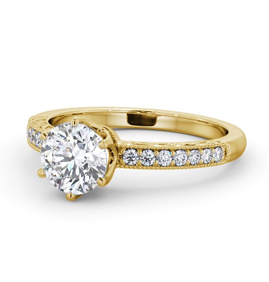 Vintage Style Intricate Detail Engagement Ring 9K Yellow Gold Solitaire with Channel Set Side Stones ENRD171_YG_THUMB2 