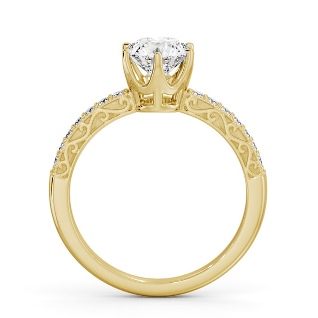 Vintage Style Engagement Ring 18K Yellow Gold Solitaire With Side Stones - Onora ENRD171_YG_UP
