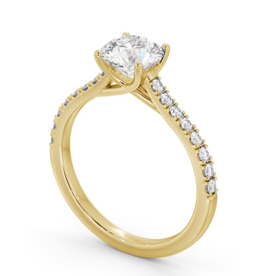 Round Diamond Trellis Design Engagement Ring 18K Yellow Gold Solitaire with Channel Set Side Stones ENRD171S_YG_THUMB1